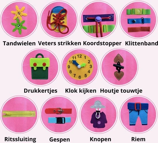Busy Board - BIEK20® - Roze Activiteitenbord - Montessori Speelgoed - Motoriek Speelgoed - Activity Board - Educatief Speelgoed - Interactief Speelgoed - Kinderspeelgoed - Leerzaam Speelgoed - Ik Leer Veters Strikken Knopen Leggen Klok Kijken 6 Busy Board - BIEK20® - Roze Activiteitenbord - Montessori Speelgoed - Motoriek Speelgoed - Activity Board - Educatief Speelgoed - Interactief Speelgoed - Kinderspeelgoed - Leerzaam Speelgoed - Ik Leer Veters Strikken Knopen Leggen Klok Kijken - Afbeelding 4