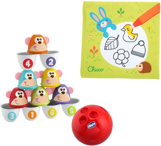 Chicco Bundel - Bowling Aapjes 2-in-1 Bowlingspel En Blikgooien & Babyboekje Kleuren Met Water Seizoenen 3 Chicco Bundel - Bowling Aapjes 2-in-1 Bowlingspel En Blikgooien & Babyboekje Kleuren Met Water Seizoenen