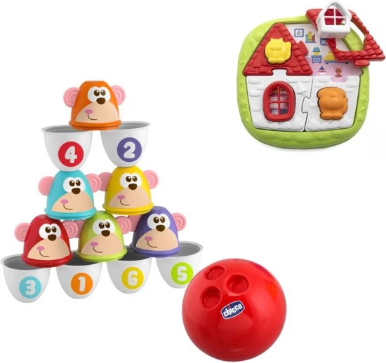 Chicco Bundel - Bowling Aapjes 2-in-1 Bowlingspel En Blikgooien & Puzzel 2-in-1 Huispuzzel 3 Chicco Bundel - Bowling Aapjes 2-in-1 Bowlingspel En Blikgooien & Puzzel 2-in-1 Huispuzzel