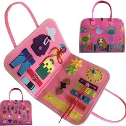 Busy Board - BIEK20® - Roze Activiteitenbord - Montessori Speelgoed - Motoriek Speelgoed - Activity Board - Educatief Speelgoed - Interactief Speelgoed - Kinderspeelgoed - Leerzaam Speelgoed - Ik Leer Veters Strikken Knopen Leggen Klok Kijken