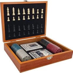 Merkloos 4 In 1 Schaakbord - Schaakspel - Kaartspel - Pokerset