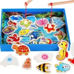 【QZM Prachtige Oceaanwereld】Visspel Magnetisch Met 2 Hengels En 26 Vissen Met Cirfers - Hengelspel - Fishing Game - Houten Magnetisch Visspel - Fijne Motoriek Speelgoed - Montessori Educatief Speelgoed