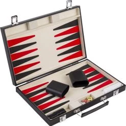Longfield Backgammon 15", Met Geprint Veld, Kleur Zwart In Pu Leder. Afm. 36 X 36 X 5 Cm