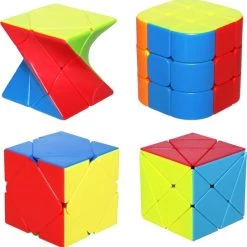 Veco Rubiks Cube 4-Delig Set - Twisty Cube & Cylinder Cube & Skewb Cube & Fisher Cube - Speed Cube - 4 Pack - Fidget Toys - Sinterklaas Cadeau - Kerst Kado - Hoogste Kwaliteit