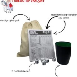 Merkloos Yathzee Set Met Handige Opbergzak - Dobbelspel - Scoreblok (100 Vellen) In Het Nederlands - 5 Dobbelstenen - Pokerbeker | Perfect Verjaardag Of Kerstcadeau