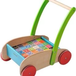 Everearth Loopwagen Hout Blokken Multicolor 43 Cm